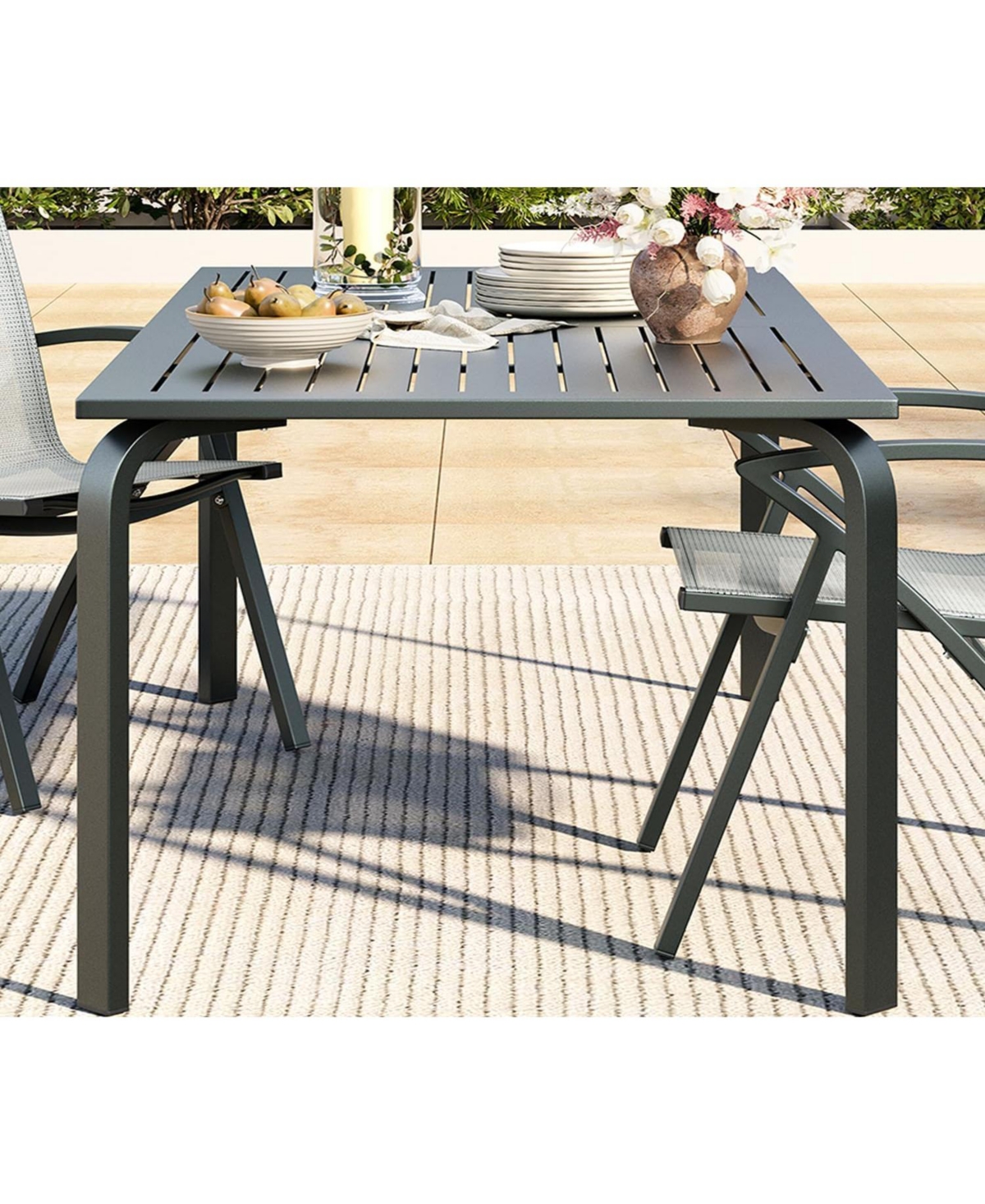 gaomon 71 Inch Aluminum Outdoor Patio Rectangular Dining Table with Umbrella Hole