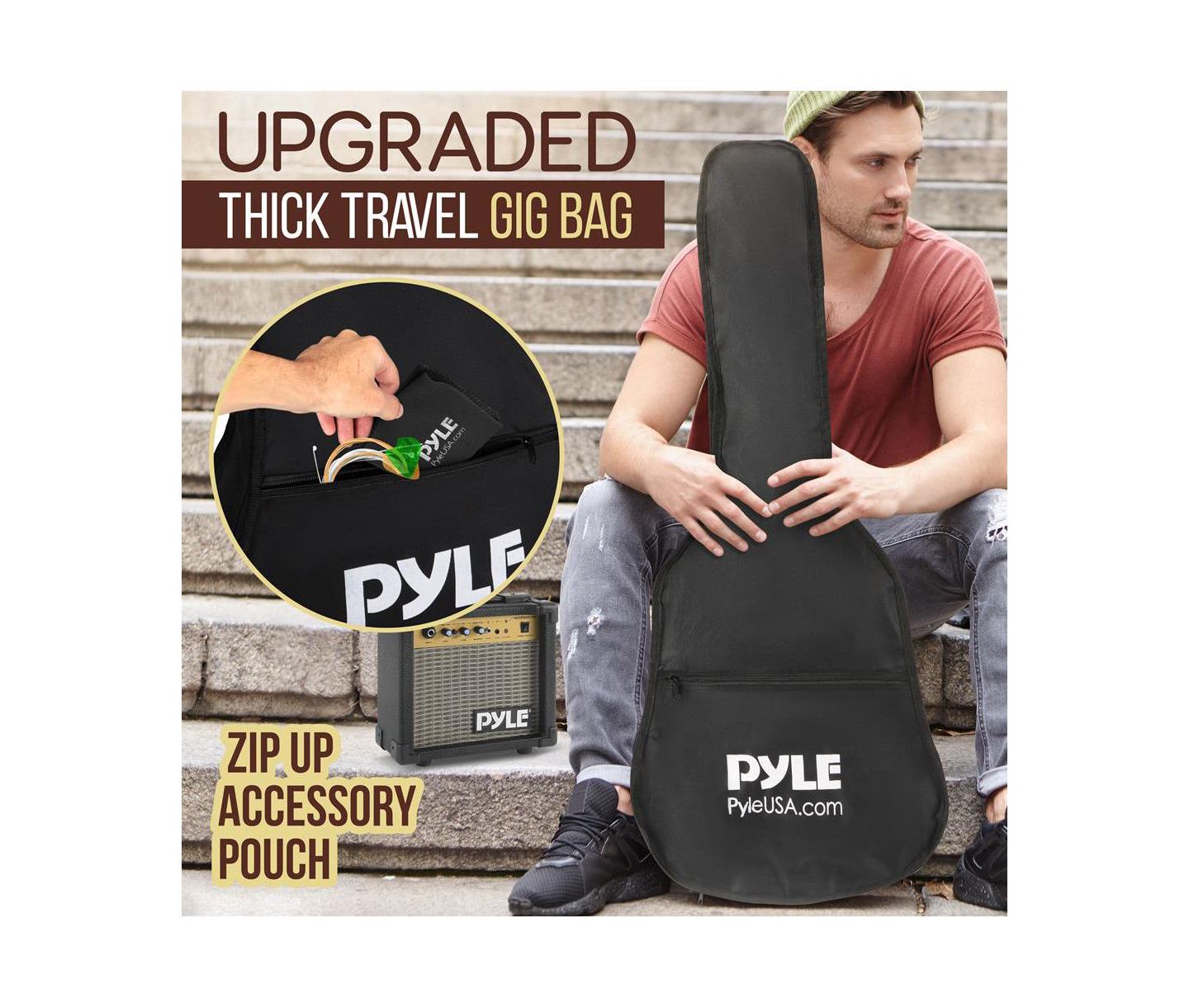 Детские игрушки Pyle Electric Acoustic Guitar Kit - 6-String Guitar with Amplifier, Digital Tuner, and Accessories, Natural Finish — фото 7