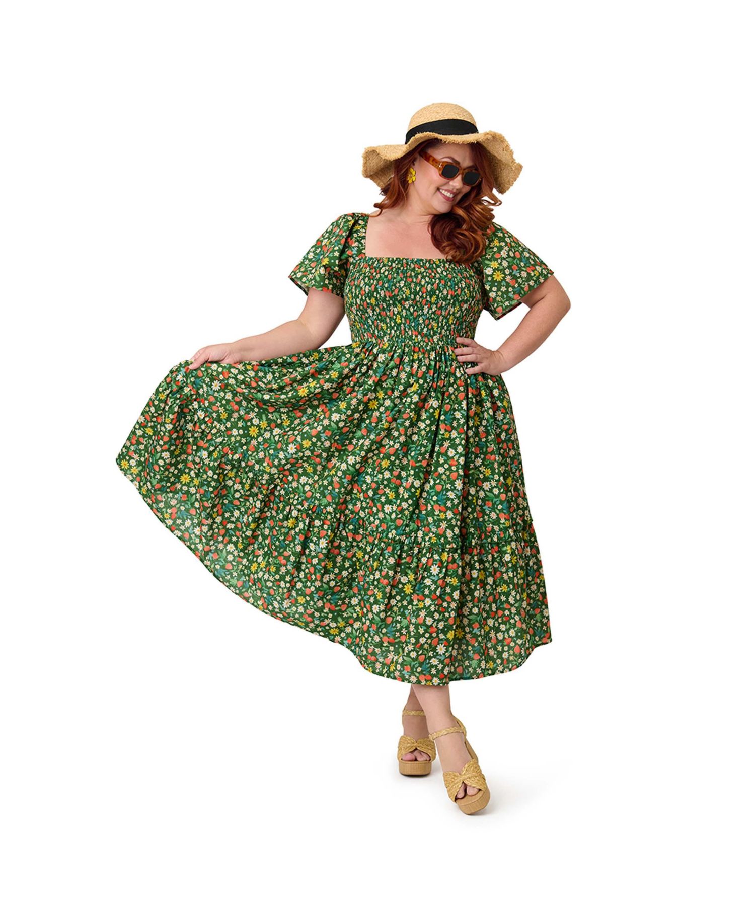 Plus Size Smocked Bodice Midi Dress