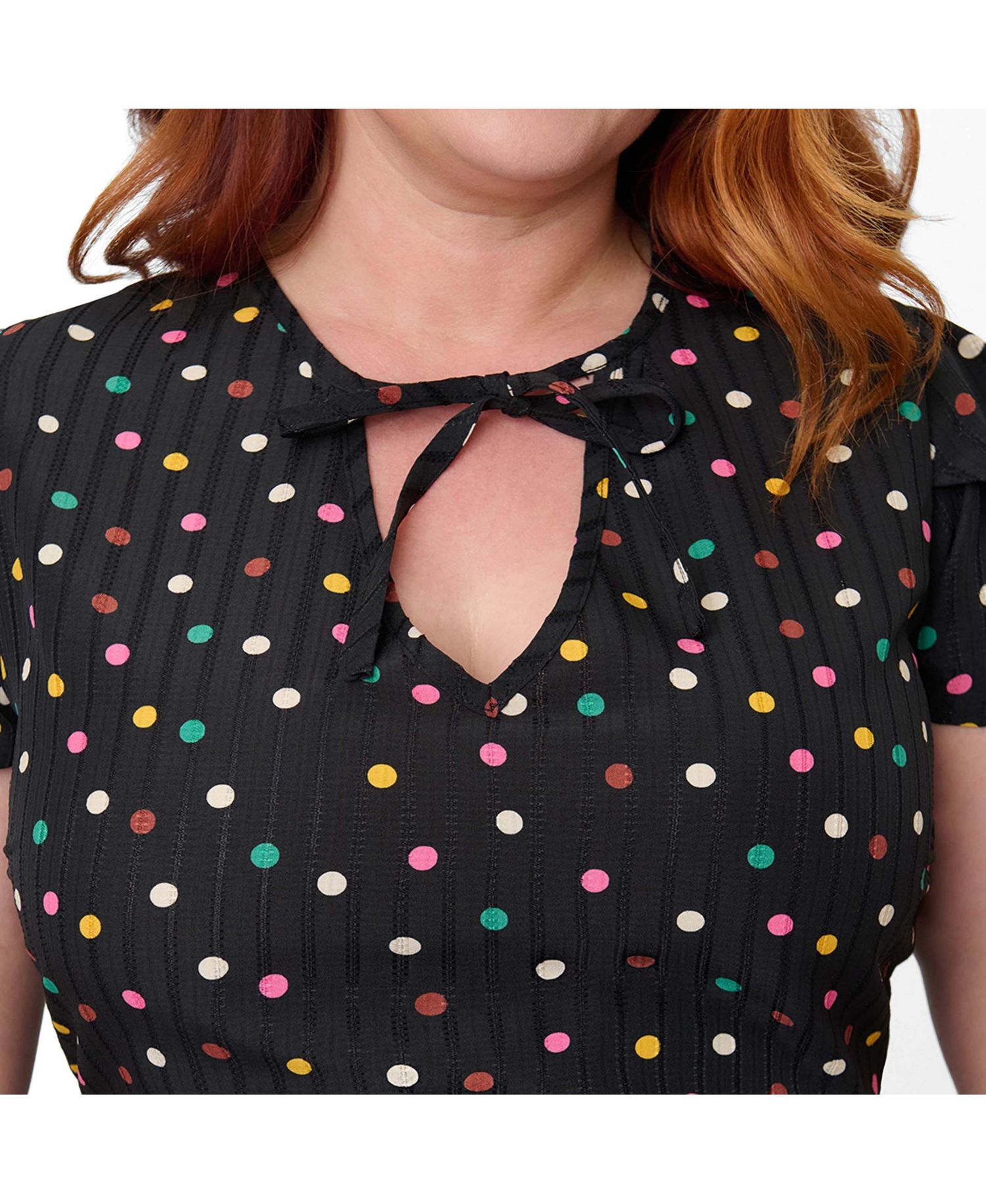 Plus Size Short Petal Sleeve Tie Neck Dahlia Swing Dress