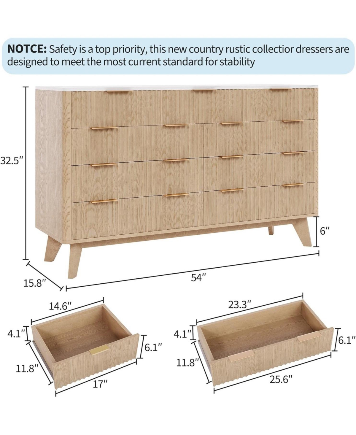 gaomon 9 Drawer Fluted Dresser with Metal Handles, Curved Wood Tv Stand for Bedroom, Living Room.