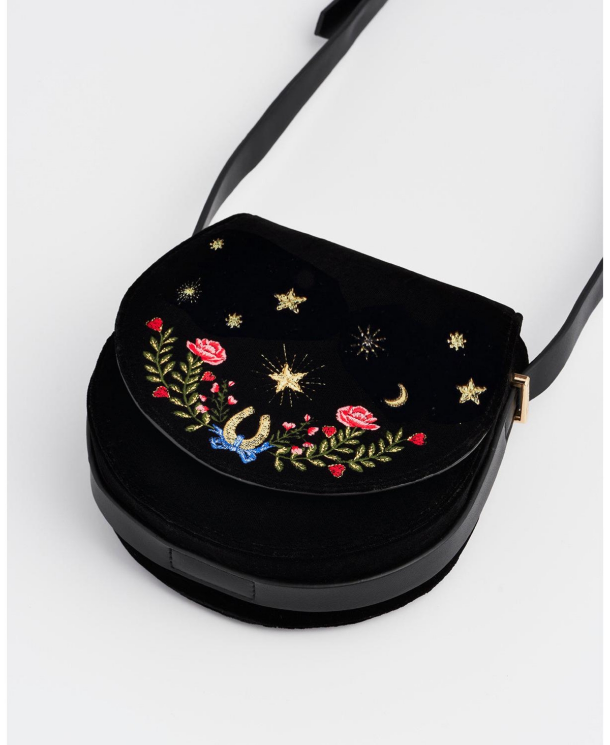 Fable England Women's Kate Celestial Velvet Embroidered Saddle Bag