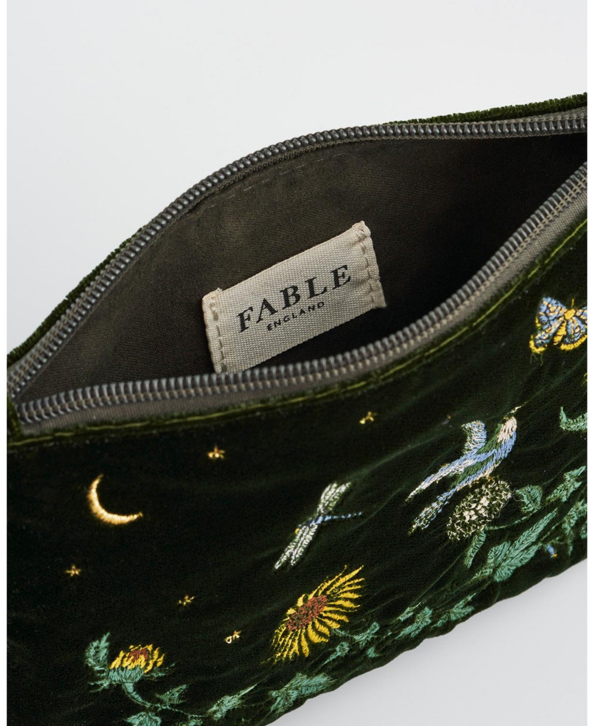 Fable England Women's Sunflower Velvet Embroidered Pouch