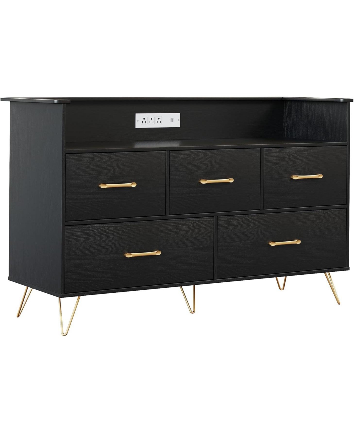 gaomon 47" Wide 5 Drawer Led Dresser with Charging Station, Modern Wood Chest for Bedroom, Nursery, Hallway