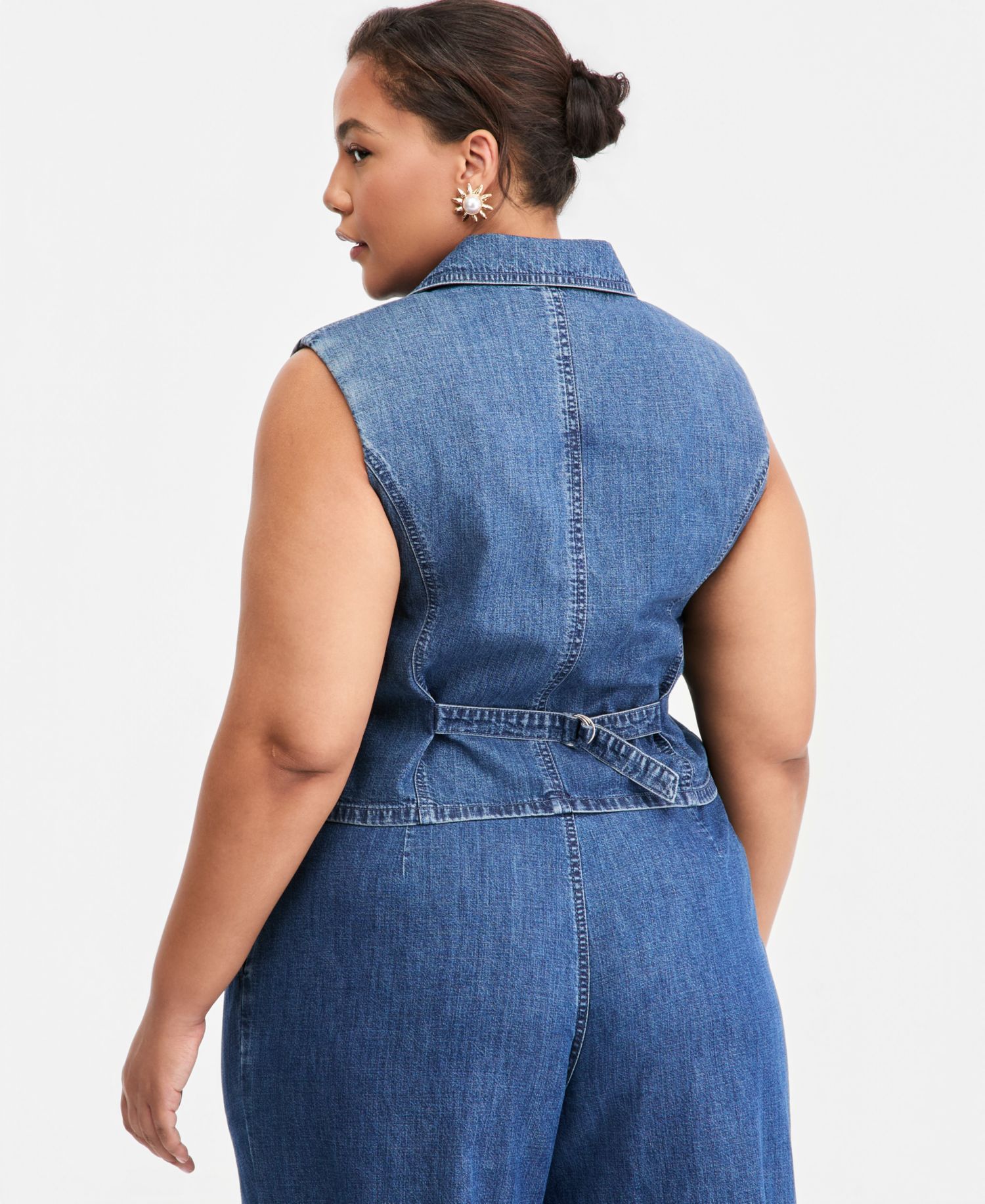 Trendy Plus Size Notched-Collar Button-Front Denim Vest