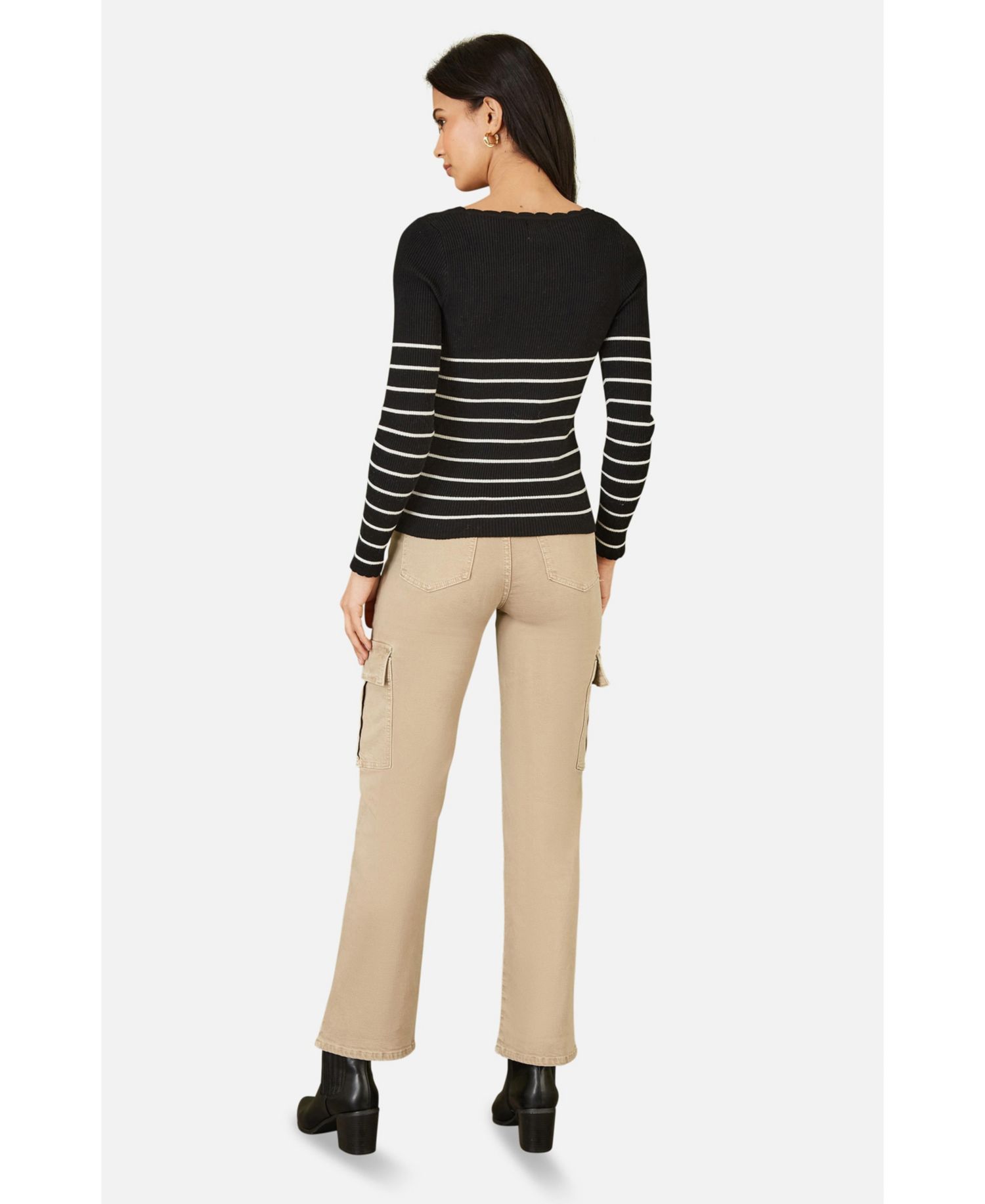 Women's Button Detail Long Sleeve Rib Knit Top