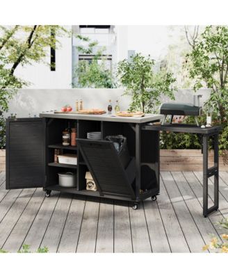 78.3" Outdoor Kitchen Island with Foldable Grill Table & Stainless Steel Top