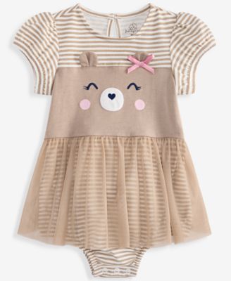 Baby Girls' 0M-24M Striped Bear Skirted Sunsuit
