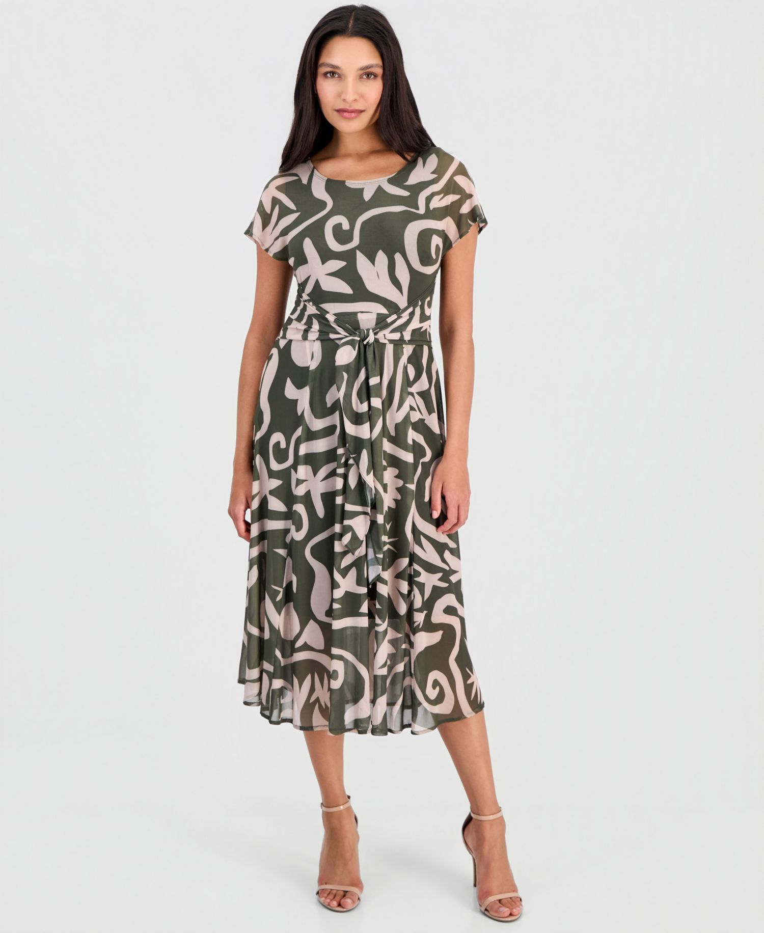 Women's Printed Tie-Front Dolman-Sleeve Dress
