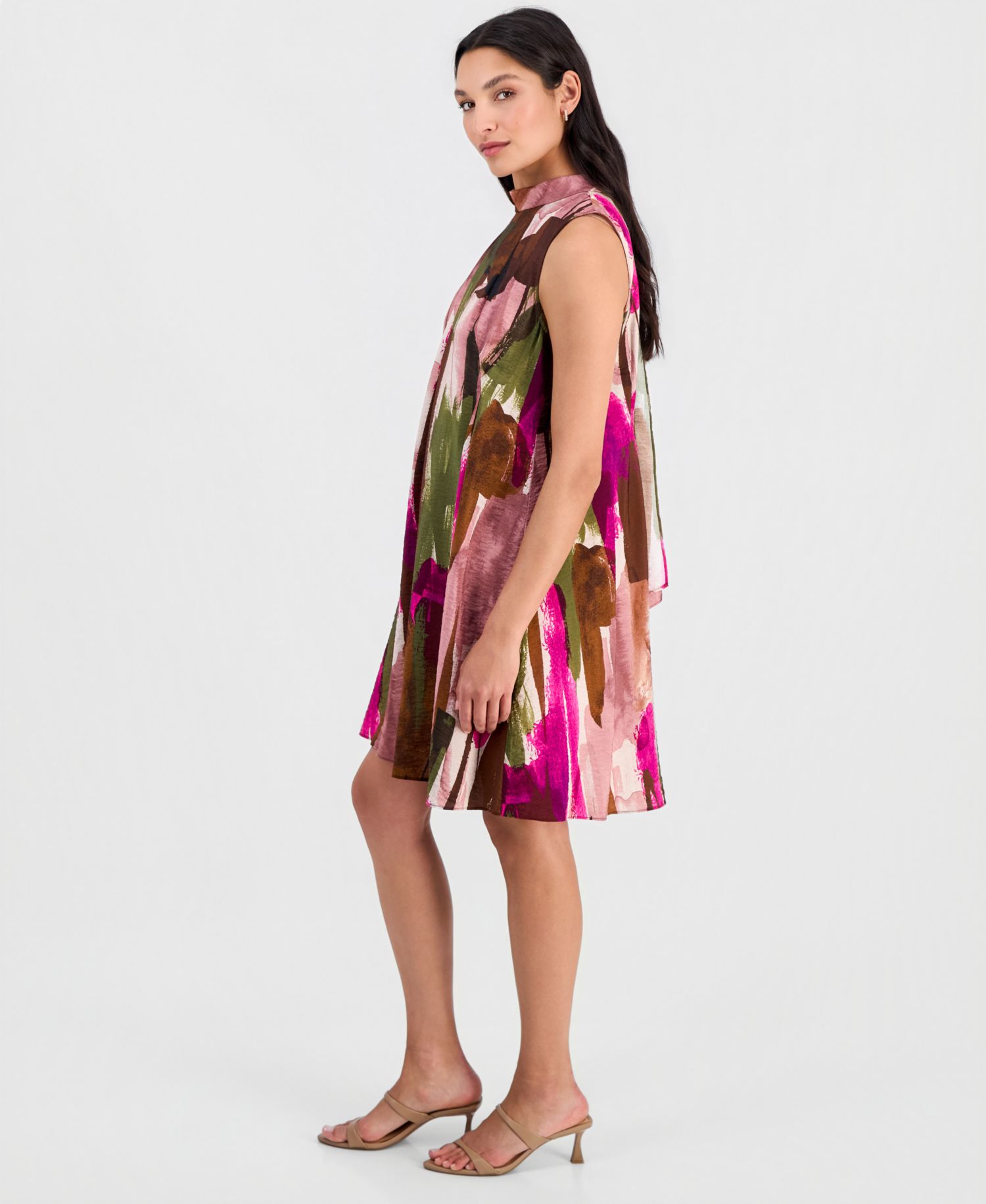 Women's Printed Mock-Neck Sleeveless A-Line Dress