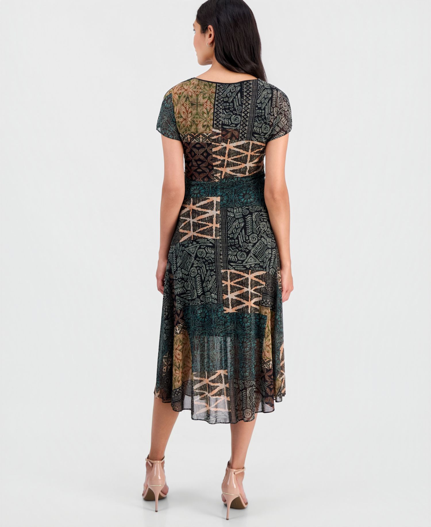 Women's Printed Tie-Front Midi Dress