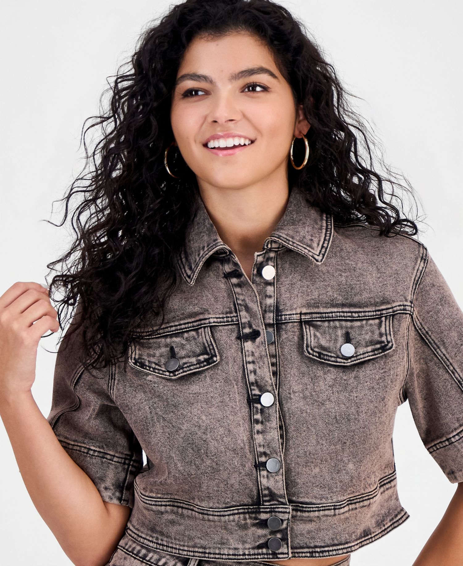 Women's Dirty Denim Elbow-Sleeve Shirt
