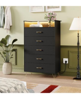 5 Drawer Tall Wood Dresser with Soft-Close Slides, Water-Resistant Storage Cabinet for Bedroom, Hallway