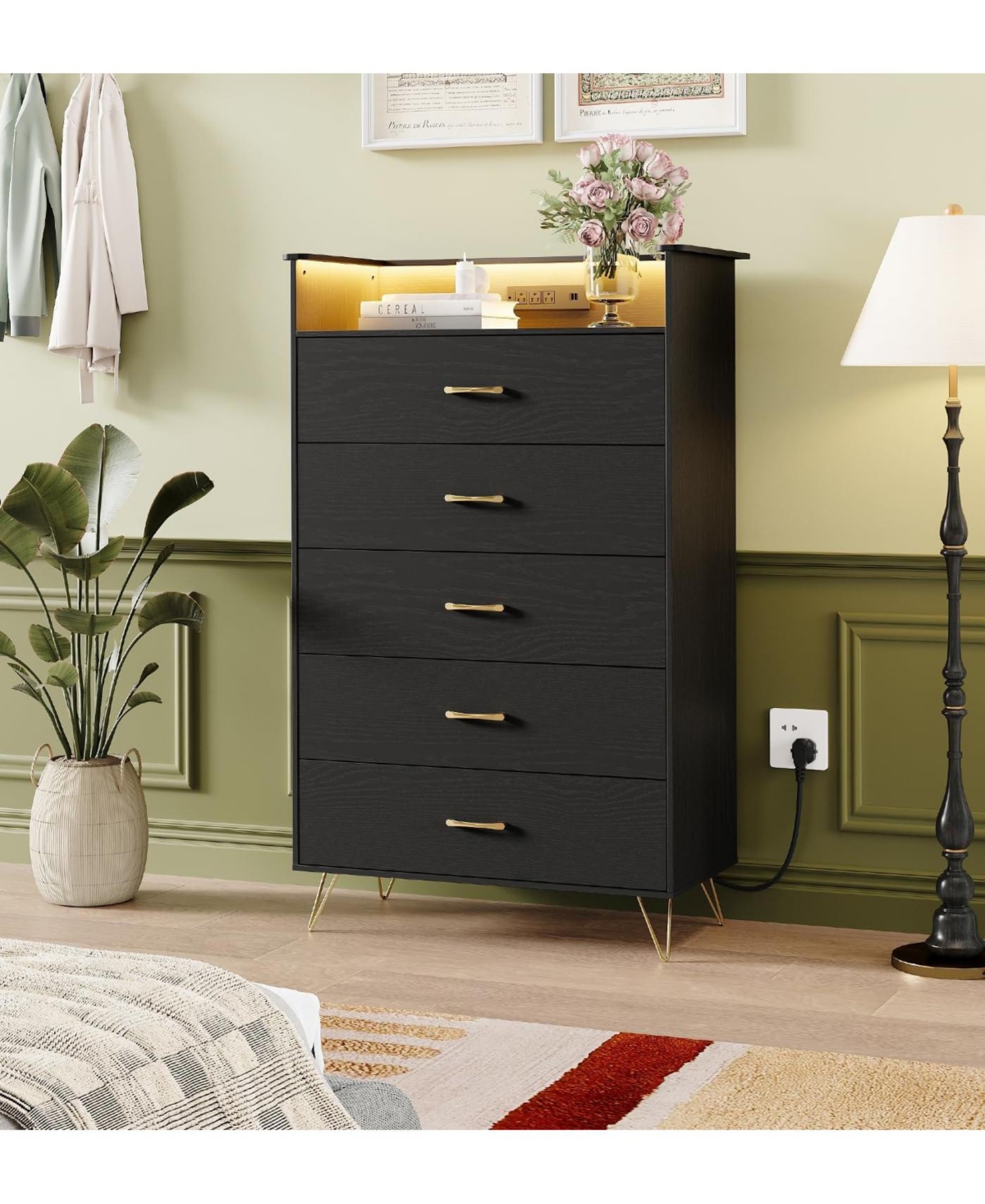gaomon 5 Drawer Tall Wood Dresser with Soft-Close Slides, Water-Resistant Storage Cabinet for Bedroom, Hallway
