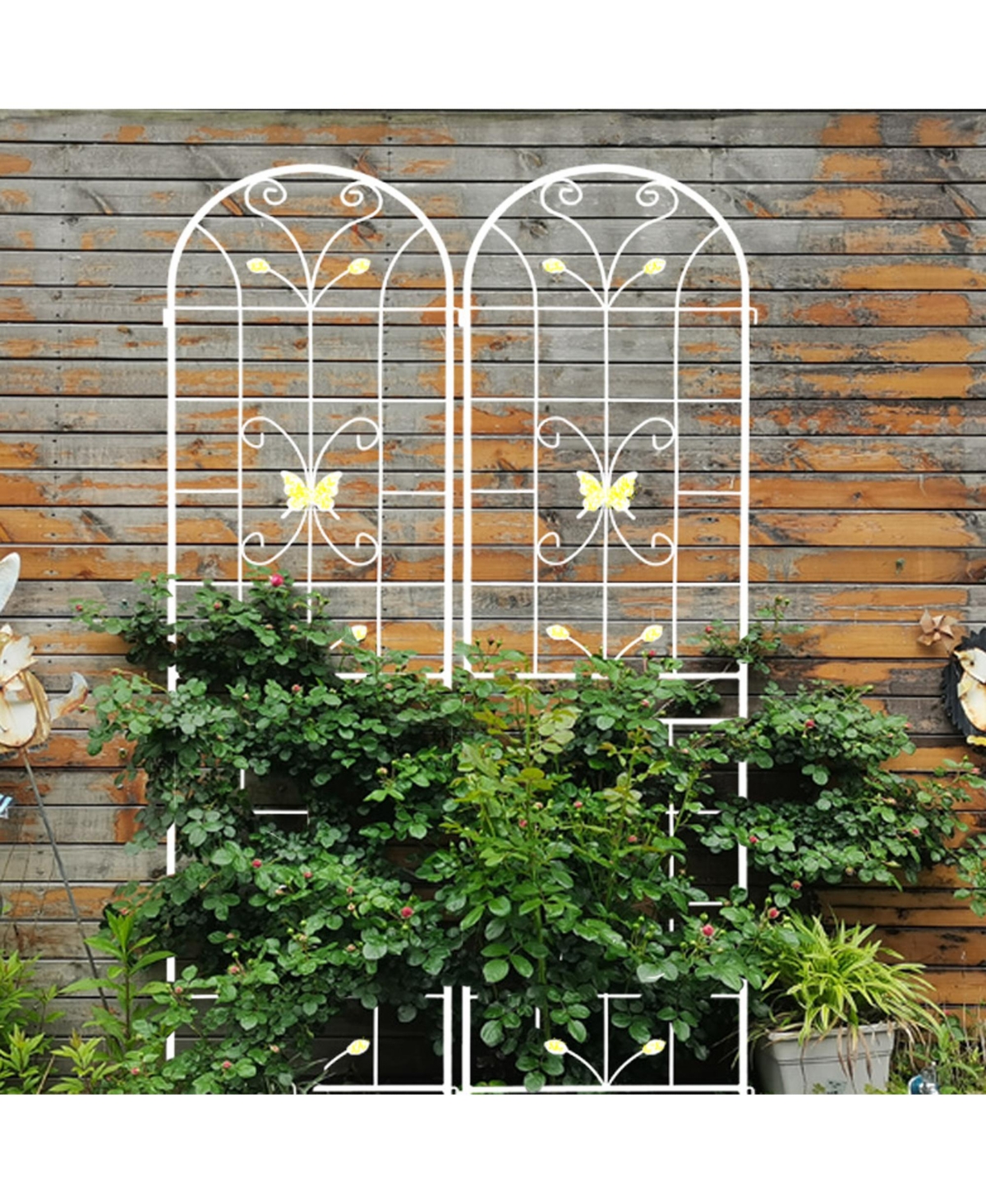 Clihome Metal Garden Trellis 86.7" x 19.7" Rustproof Trellis for Climbing Plants Outdoor Flower Support
