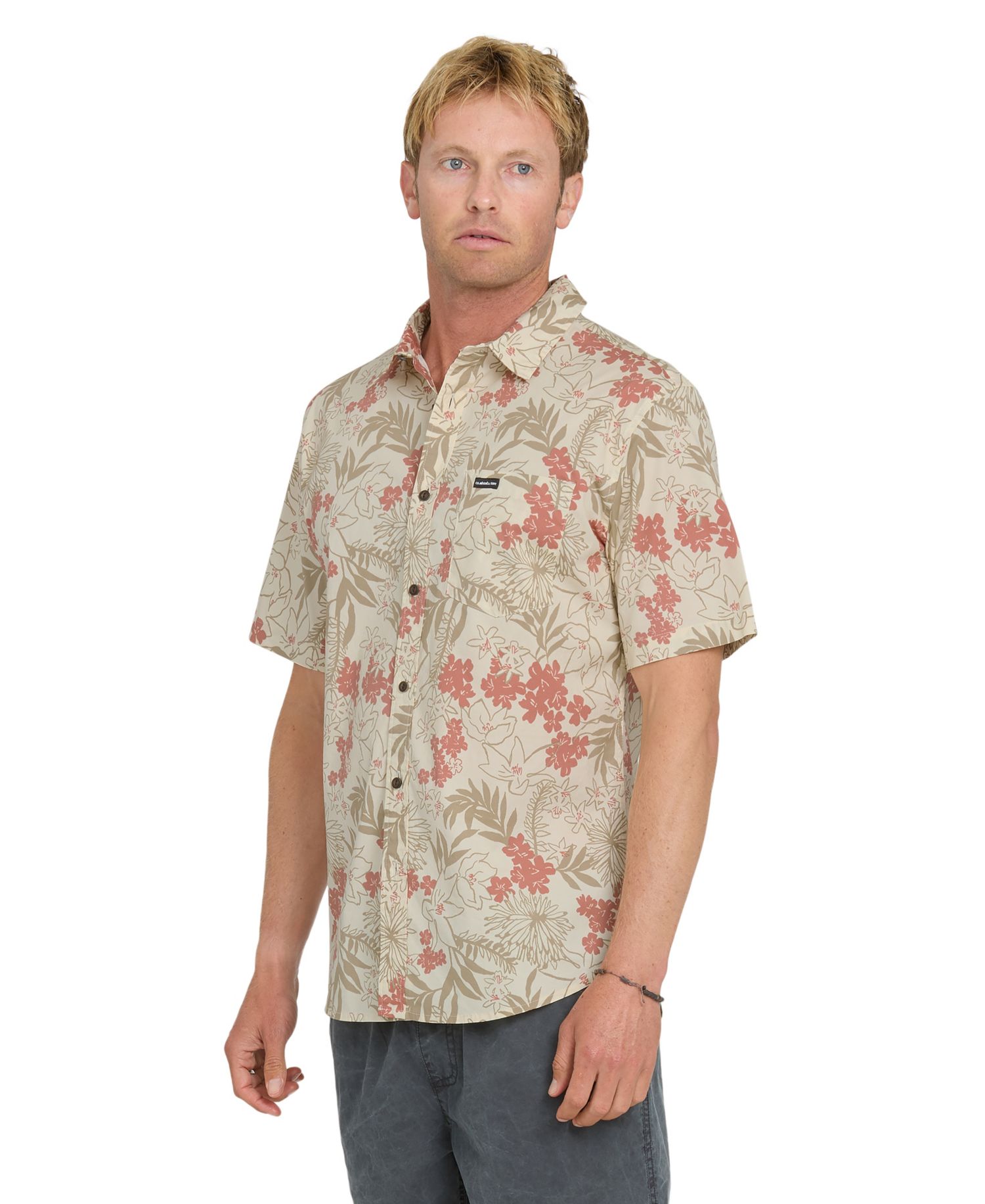 Men's Tropical Floral Print Short-Sleeve Shirt