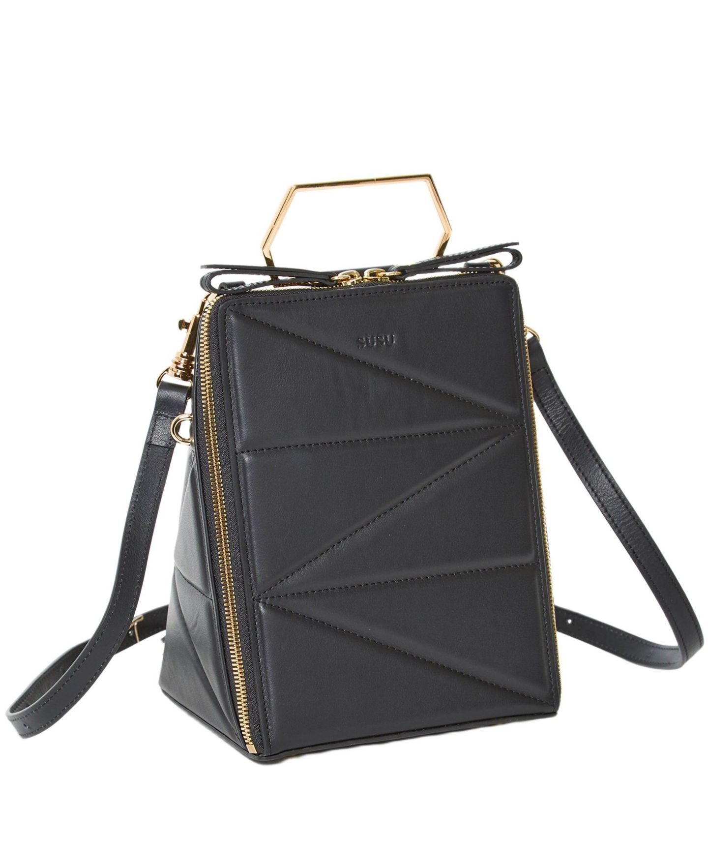 Рюкзак SUSU Leather Convertible Purse Crossbody Bag with Gold Handle, цвет: Чёрный — фото 8