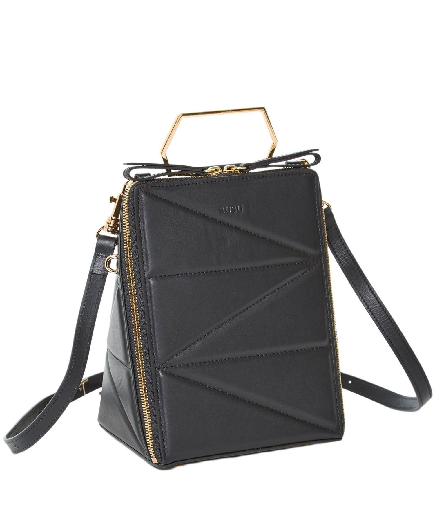 Leather Convertible Backpack Purse Crossbody Bag with Gold Handle