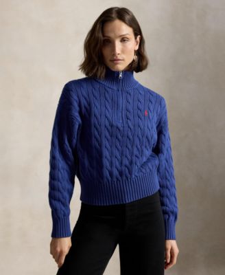 Women's Cable-Knit Cotton Quarter-Zip Sweater