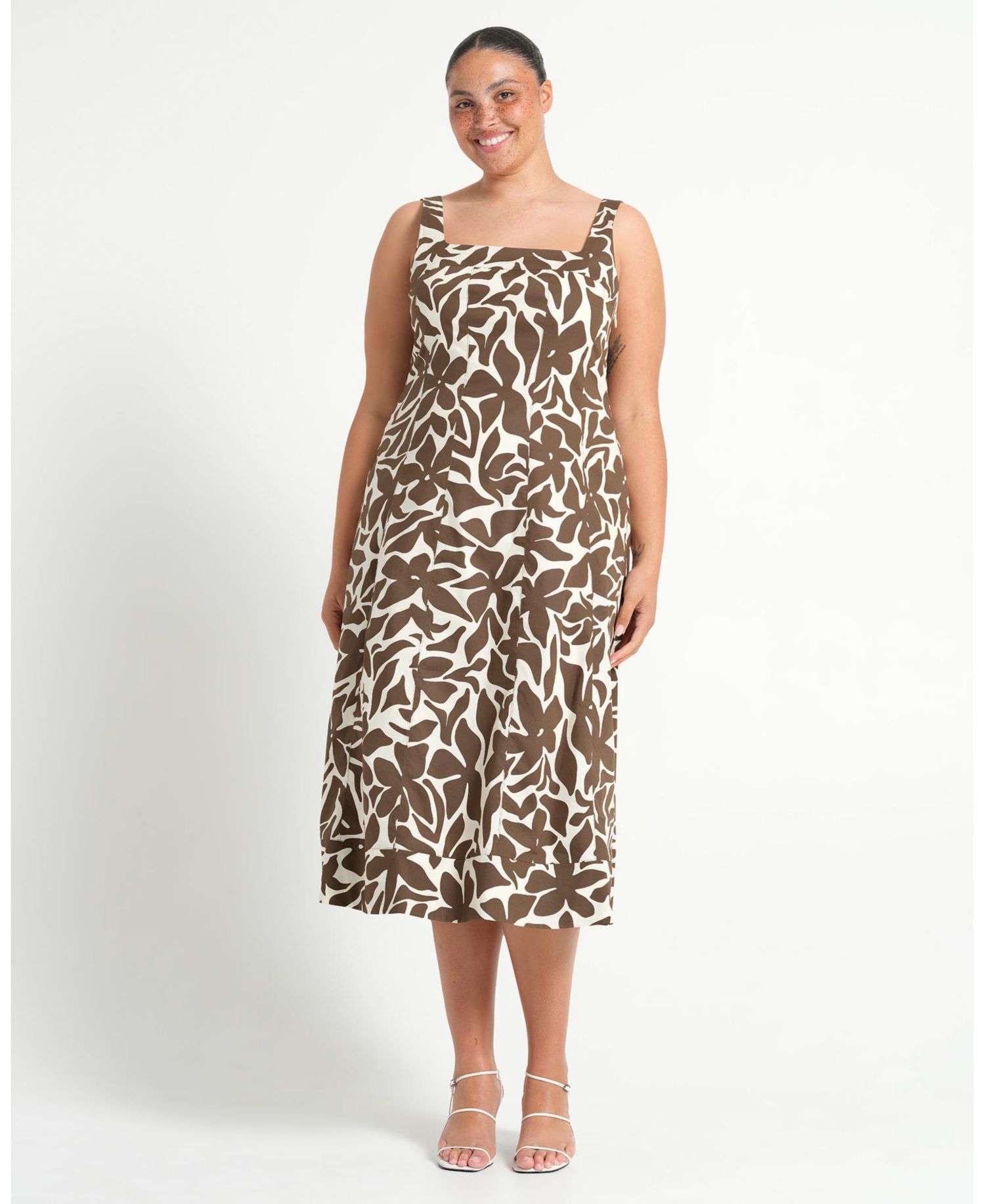 Plus Size Sylvia Square-Neck Midi Dress