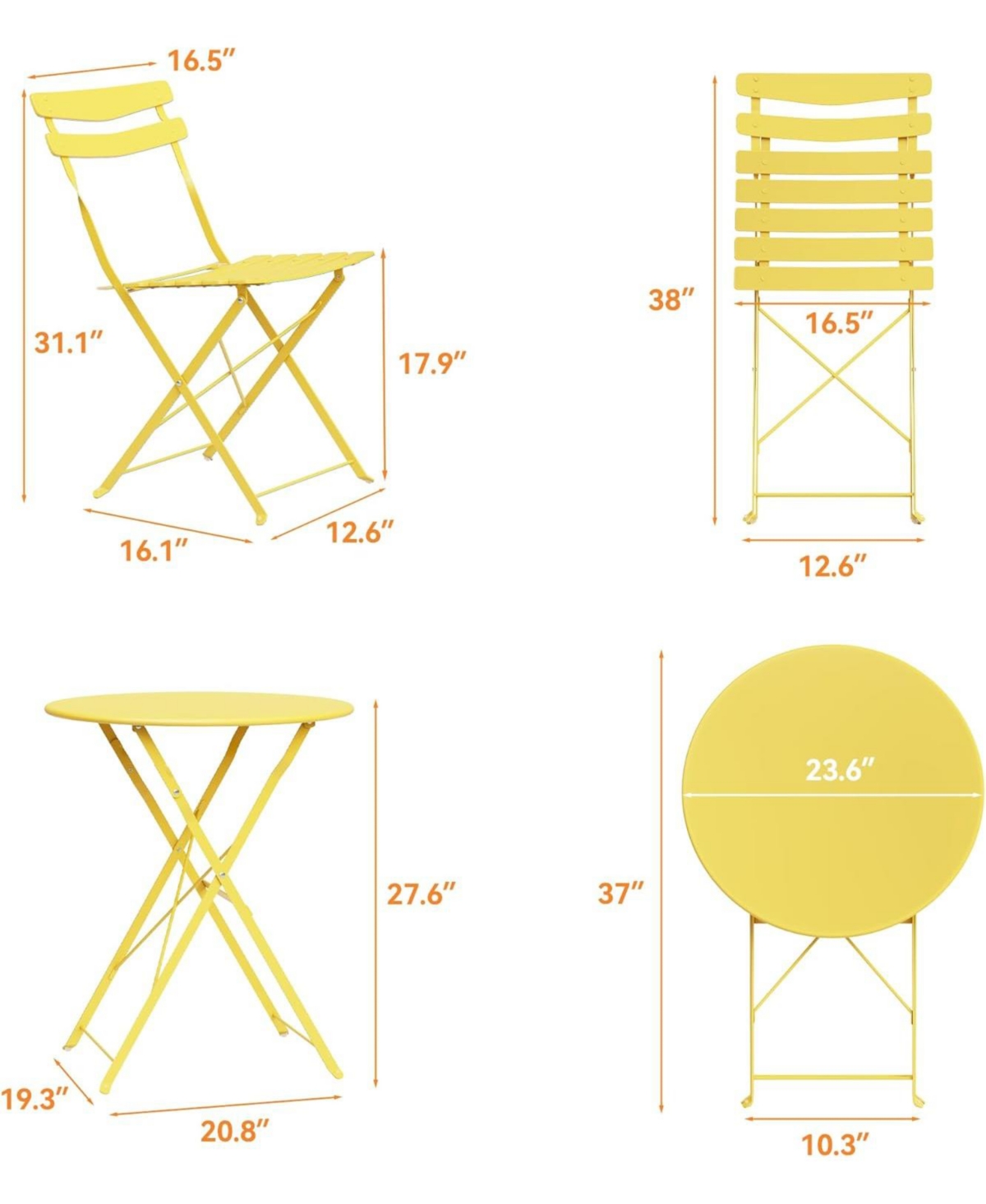 gaomon Folding Patio Bistro Set, Metal Table and Chairs, Outdoor Indoor Space Saving Bistro Furniture for Balcony, Garden