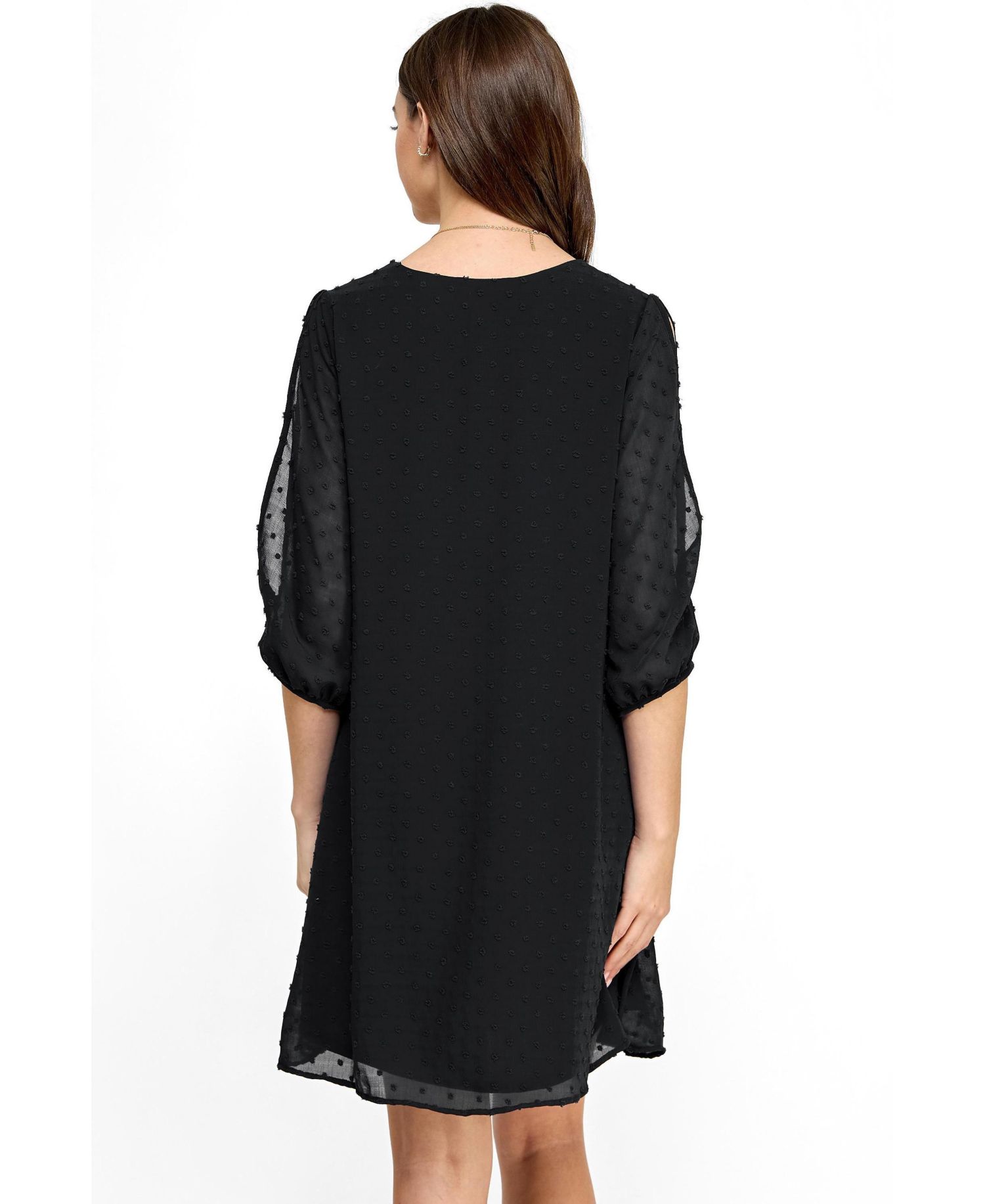 Women's Swiss Dot Split Sleeve V Neck Dress
