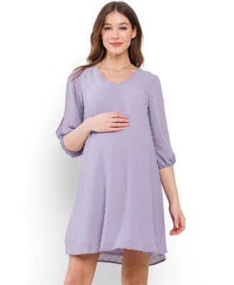 Maternity Swiss Dot Split Sleeve V Neck Dress