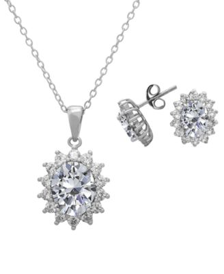 2-Piece Lab Grown White Sapphire (6.32 ct. t.w.) Pendant Necklace and Earrings Set in Sterling Silver (Also Available in Lab Grown Ruby)