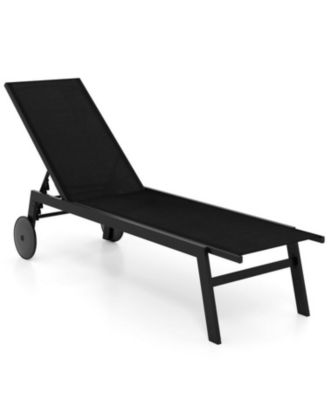 Patio Chaise Lounge Chair with Wheels and 6-Level Adjustable Backrest