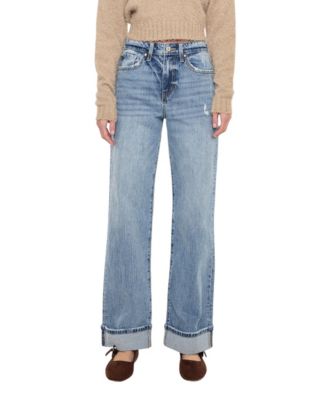 KanCan - Women's Kolbie High Rise Cuffed Wide Leg Jeans Medium wash