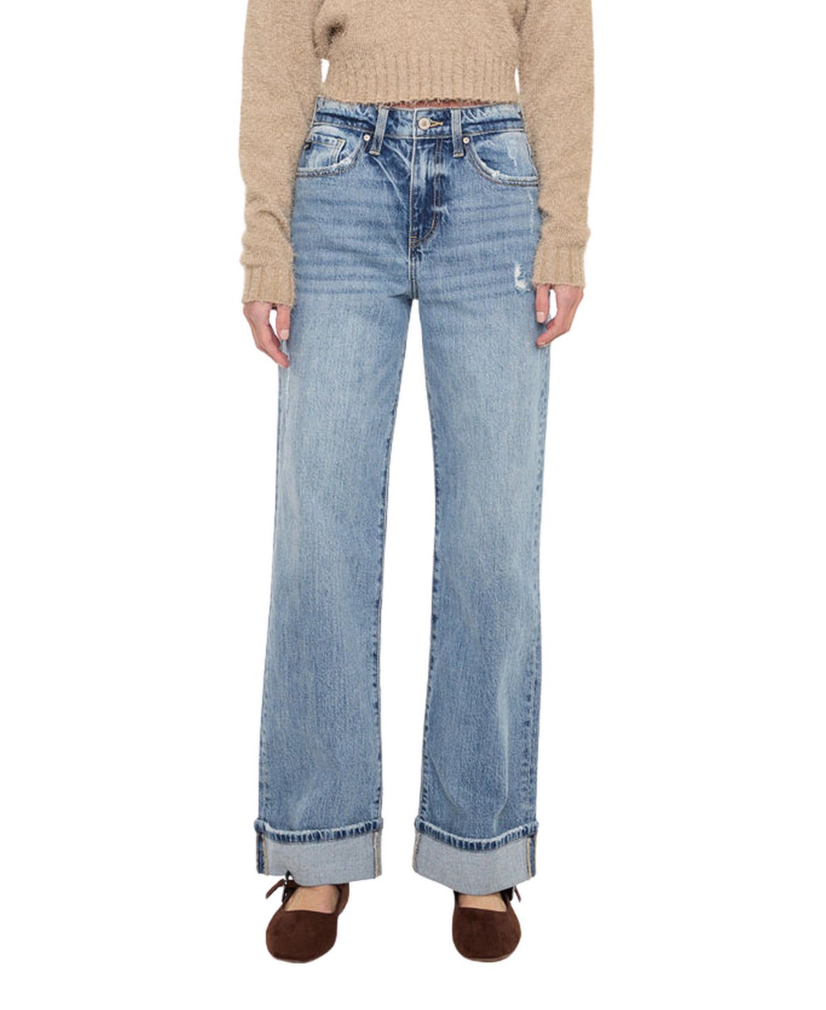KanCan Women's Kolbie High Rise Cuffed Wide Leg Jeans view 1 — MAYCSS fashion products
