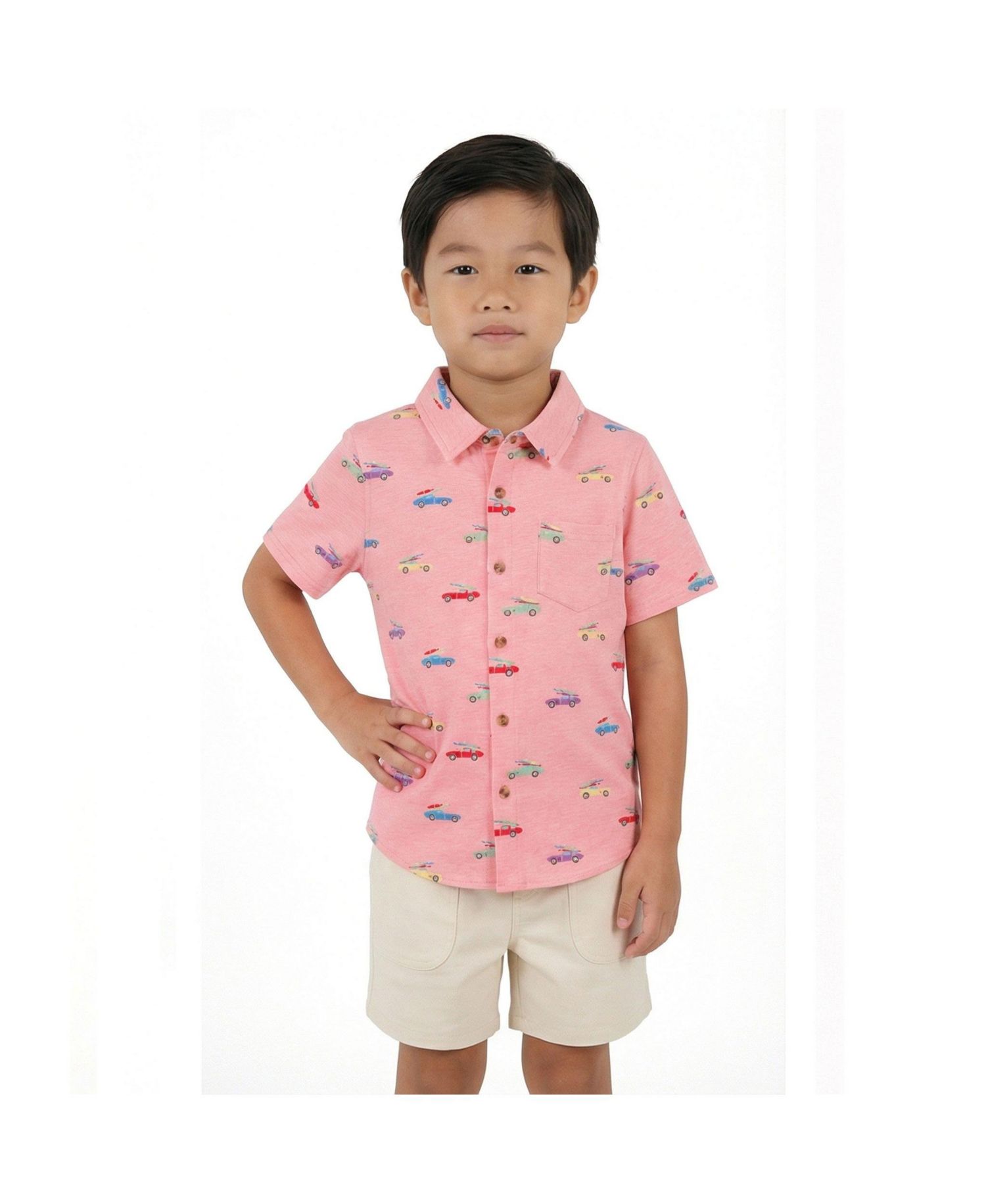 Little Boys Car Print Buttondown and Linen Short Set