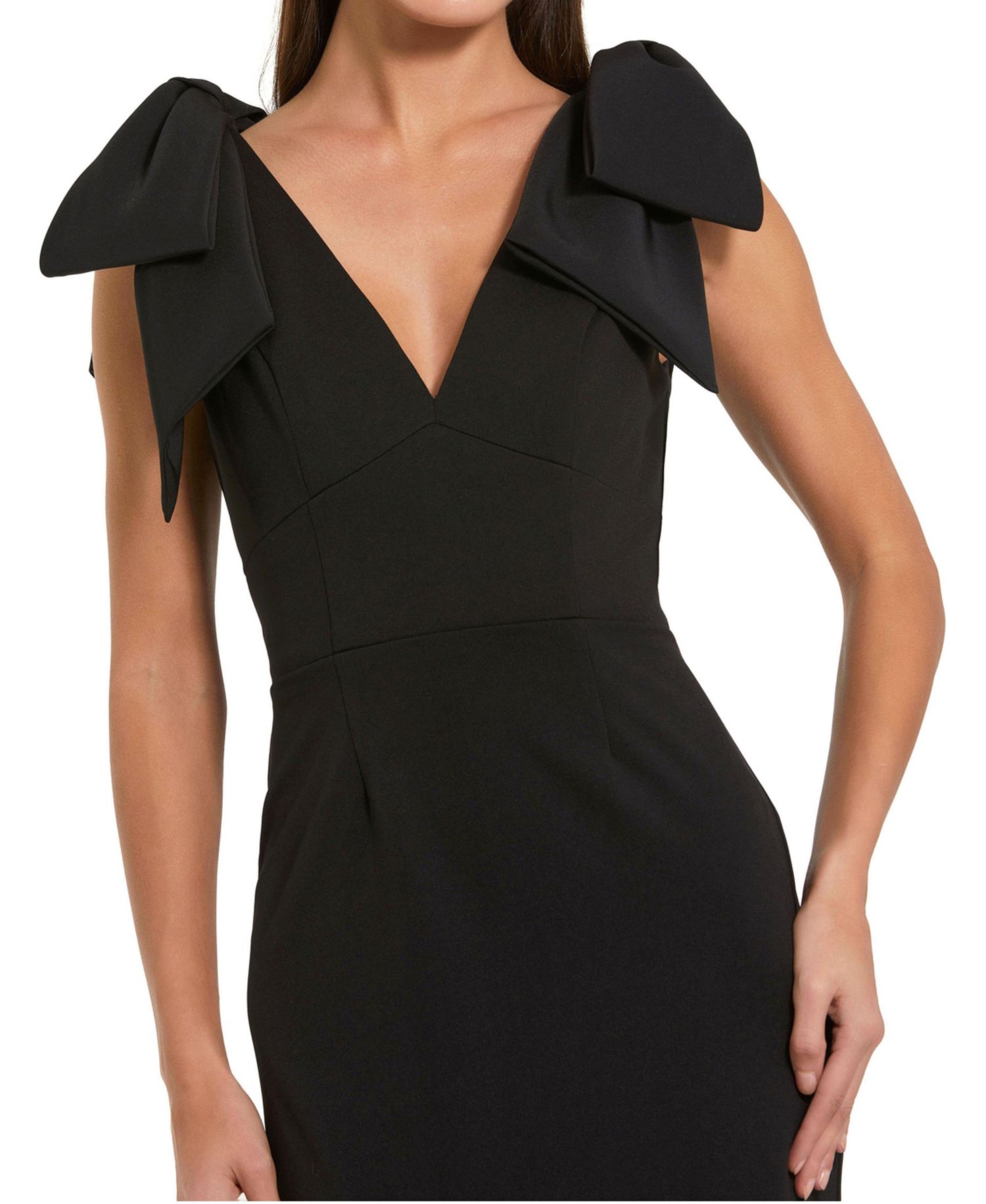 Petite Statement Bow Shoulder Crepe Midi Dress