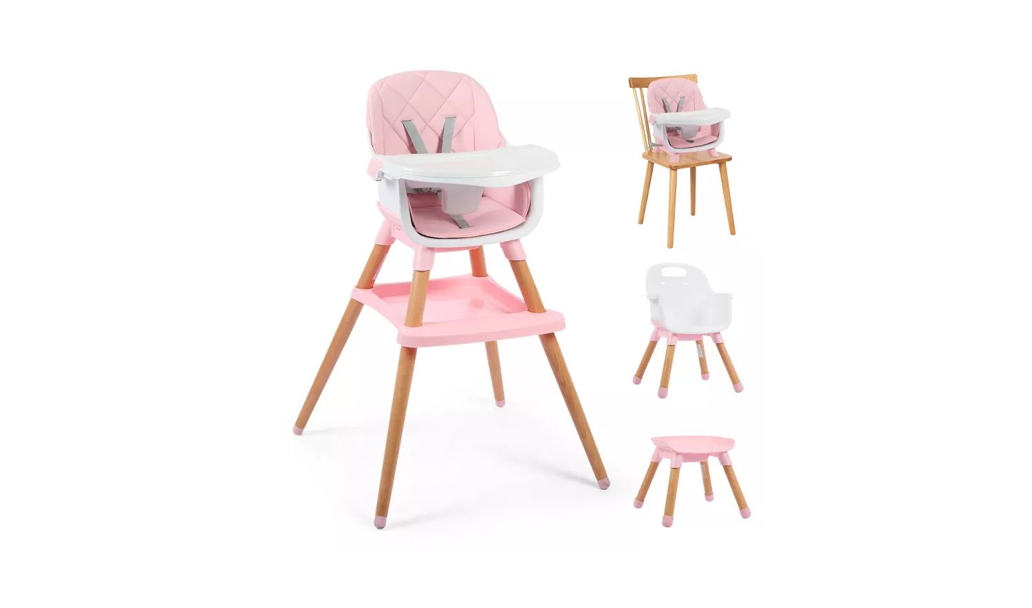 7-in-1 Convertible Baby High Chair with Removable Tray and 5-Point Harness