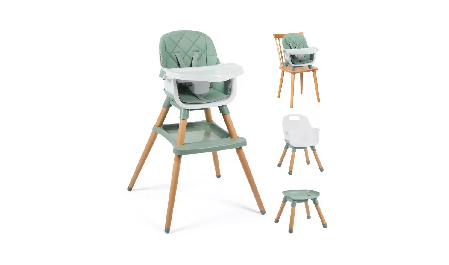 7-in-1 Convertible Baby High Chair with Removable Tray and 5-Point Harness