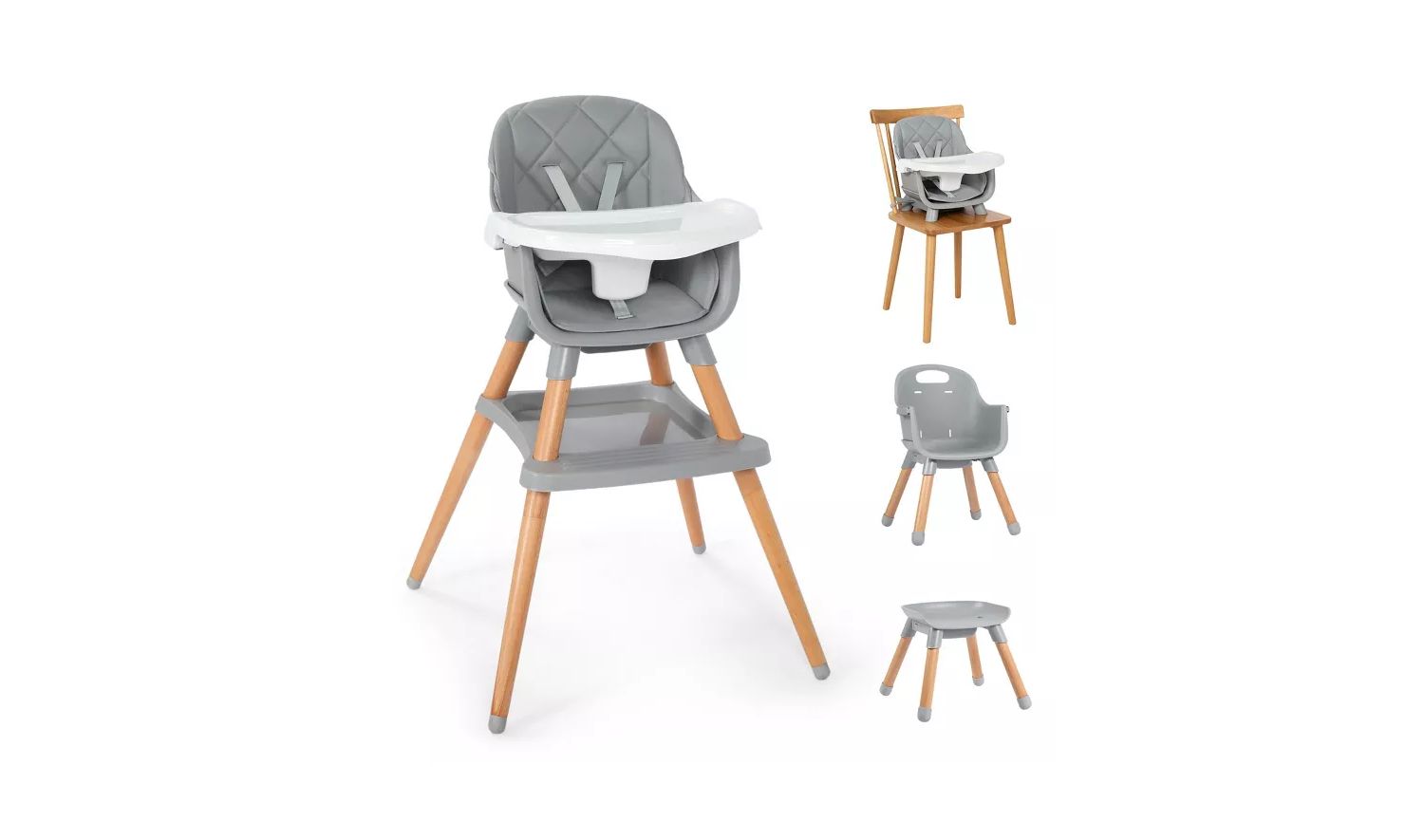 7-in-1 Convertible Baby High Chair with Removable Tray and 5-Point Harness