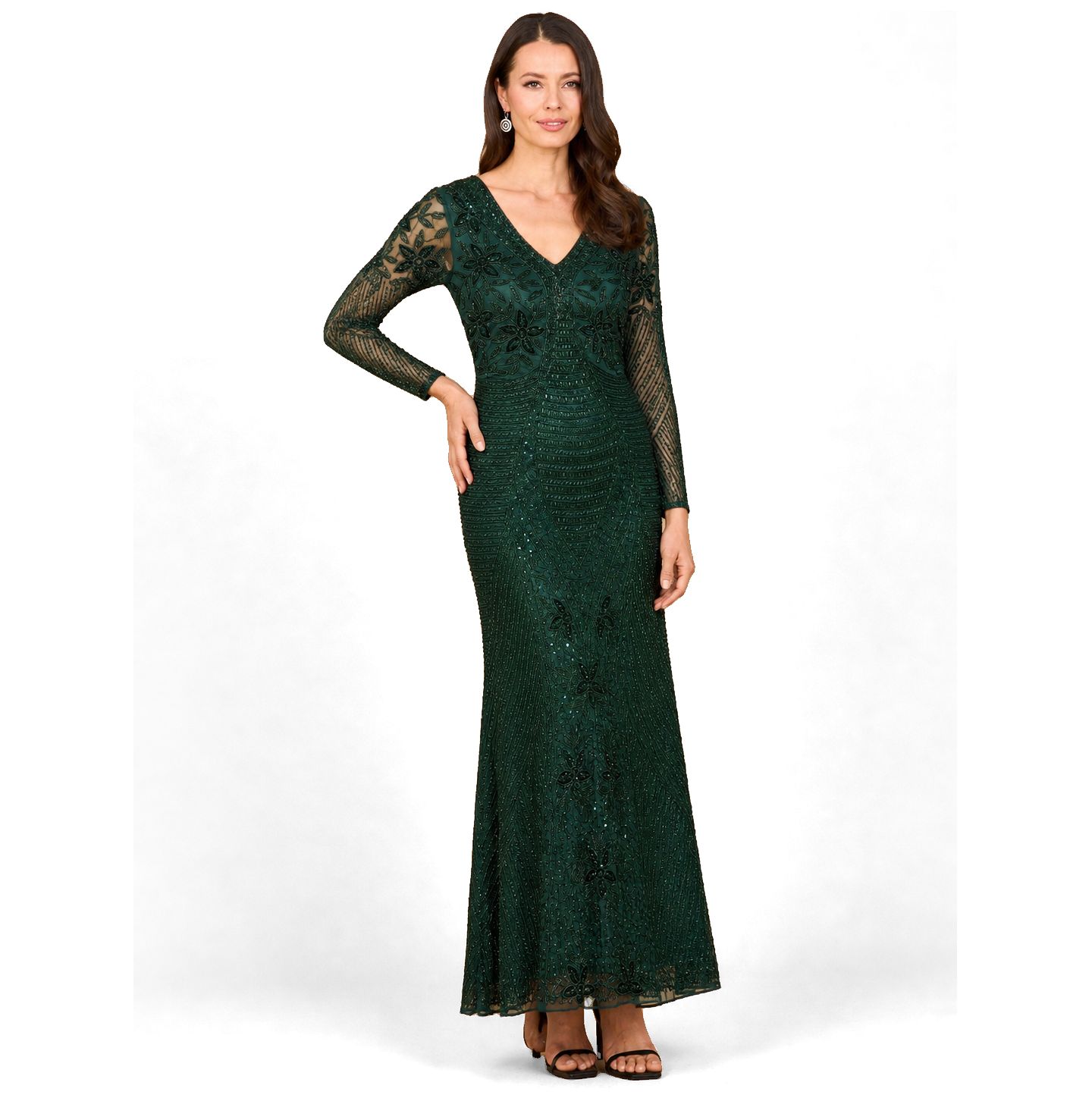 Женские платья Lara Long Sleeve Beaded Maxi Gown, цвет: Тёмный зелёный — фото 3