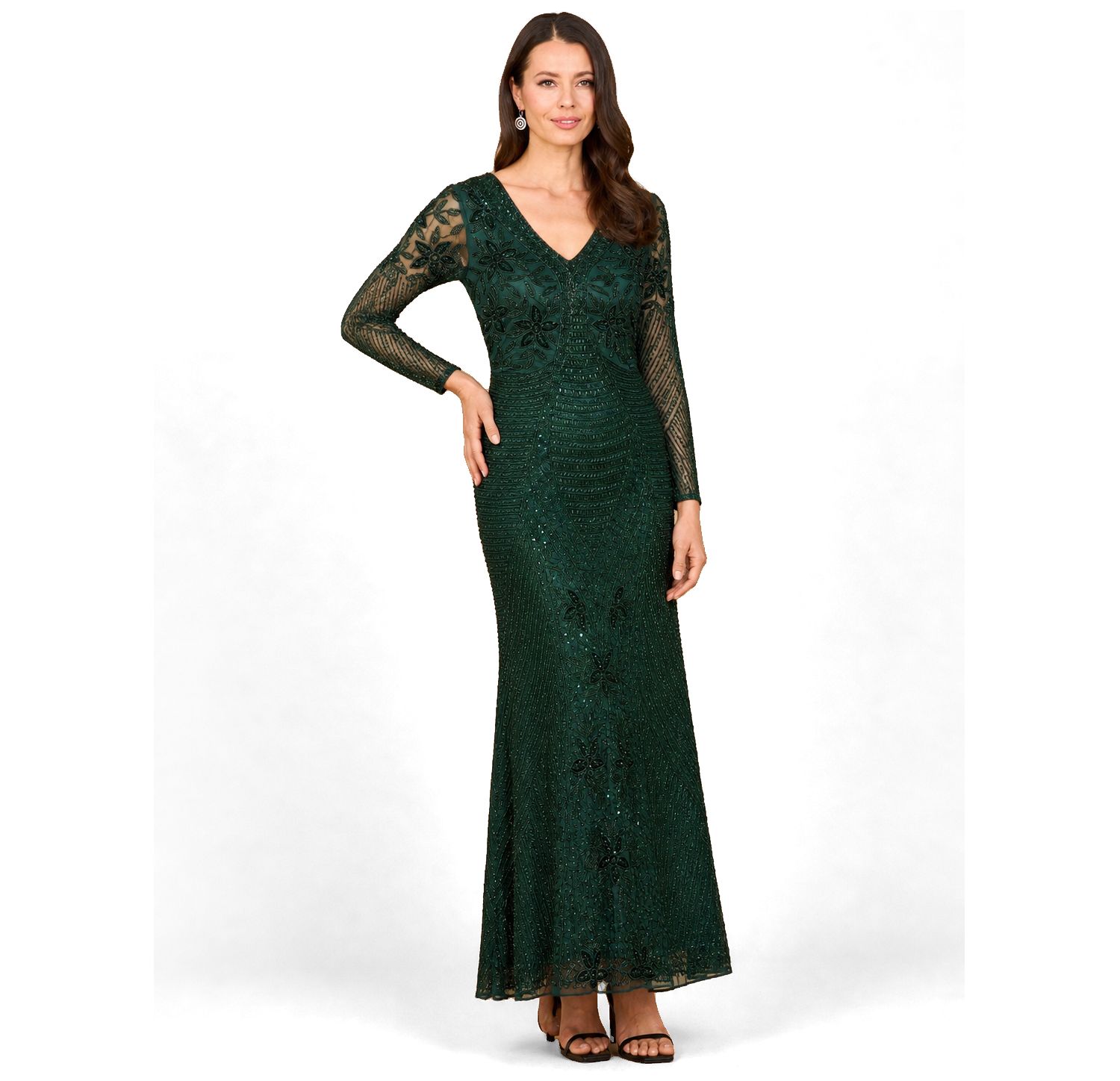 Women's Long Sleeve Beaded Maxi Gown