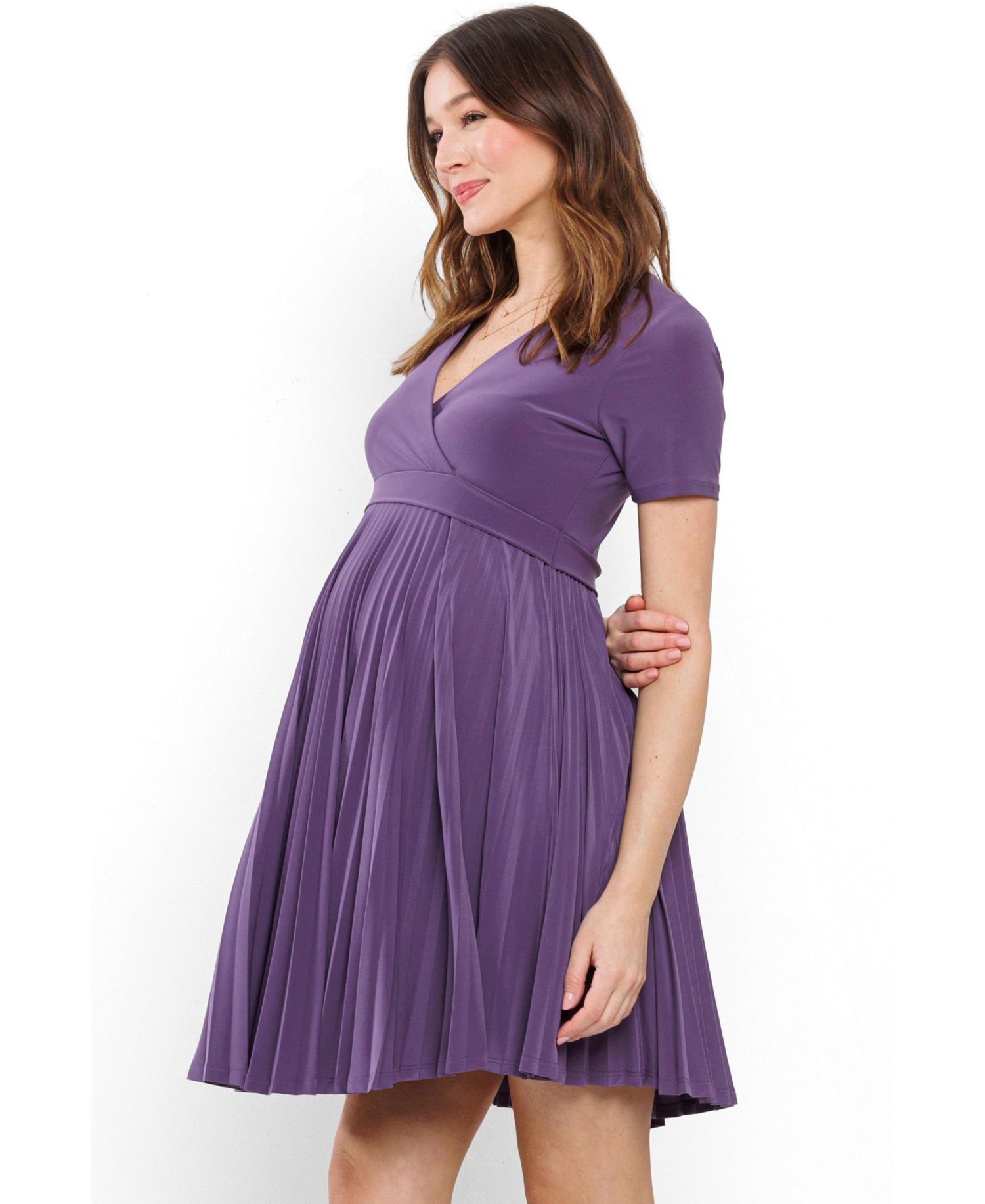 Women's A-Line Pleated V-Neck Nursing Dress