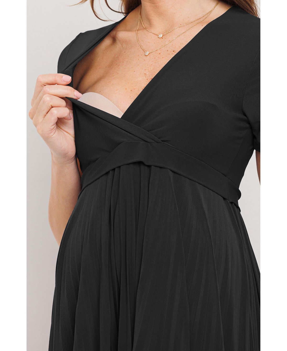 Hello Miz Maternity A-Line Pleated V-Neck Nursing Dress view 4 — MAYCSS fashion products