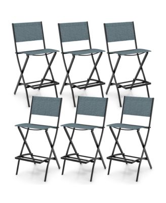 Folding Bar Stools Set of 6 Patio Sling Chairs w/ Backrest Humanized Footrest