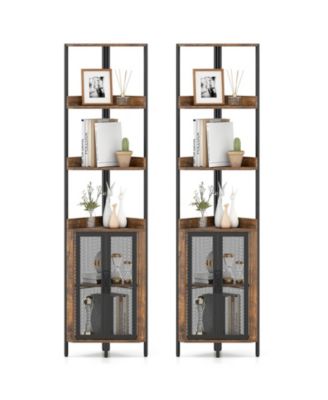 2PCS 6-Tier Corner Shelf 67'' Tall Corner Bookshelf w/Cabinet and Adjustable Shelf