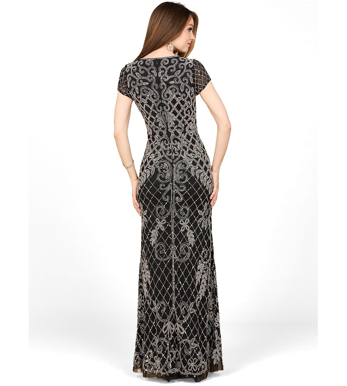 Lara Women's Cap Sleeve Mermaid Beaded Gown view 2 — MAYCSS fashion products