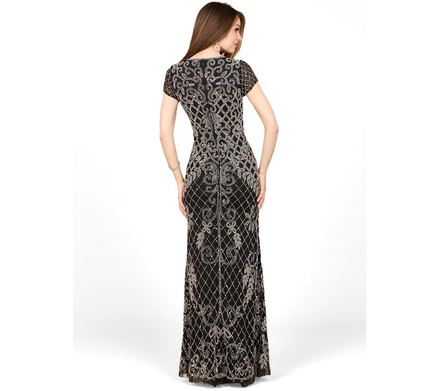 Women's Cap Sleeve Mermaid Beaded Gown