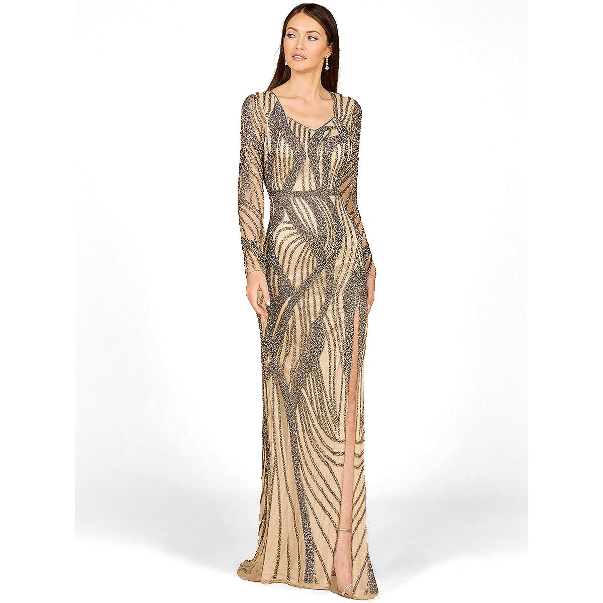 Lara Women's Cascading Beads Long Sleeve Dress view 1 — MAYCSS fashion products