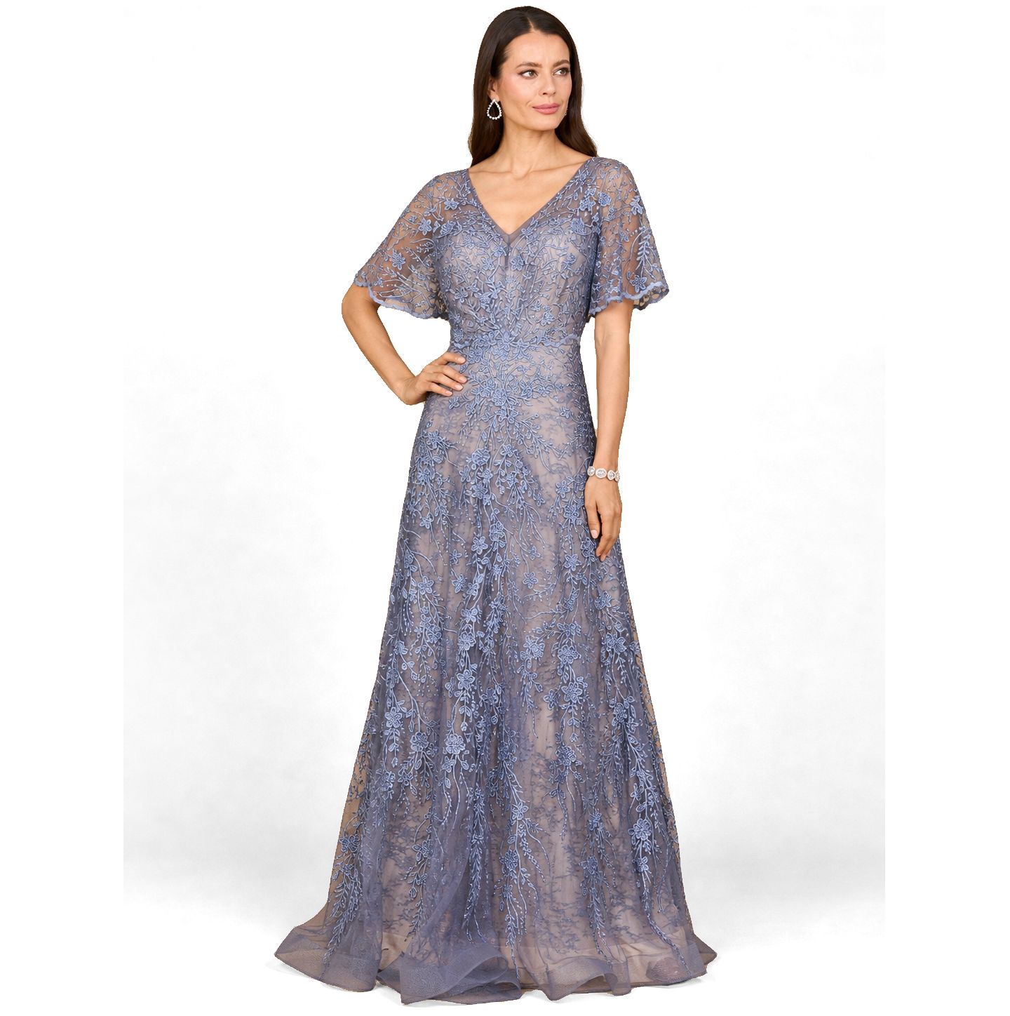 Женское платье Lara Elegant Cape Sleeve A-line Gown, цвет: Тёмный барвинковый — фото 1
