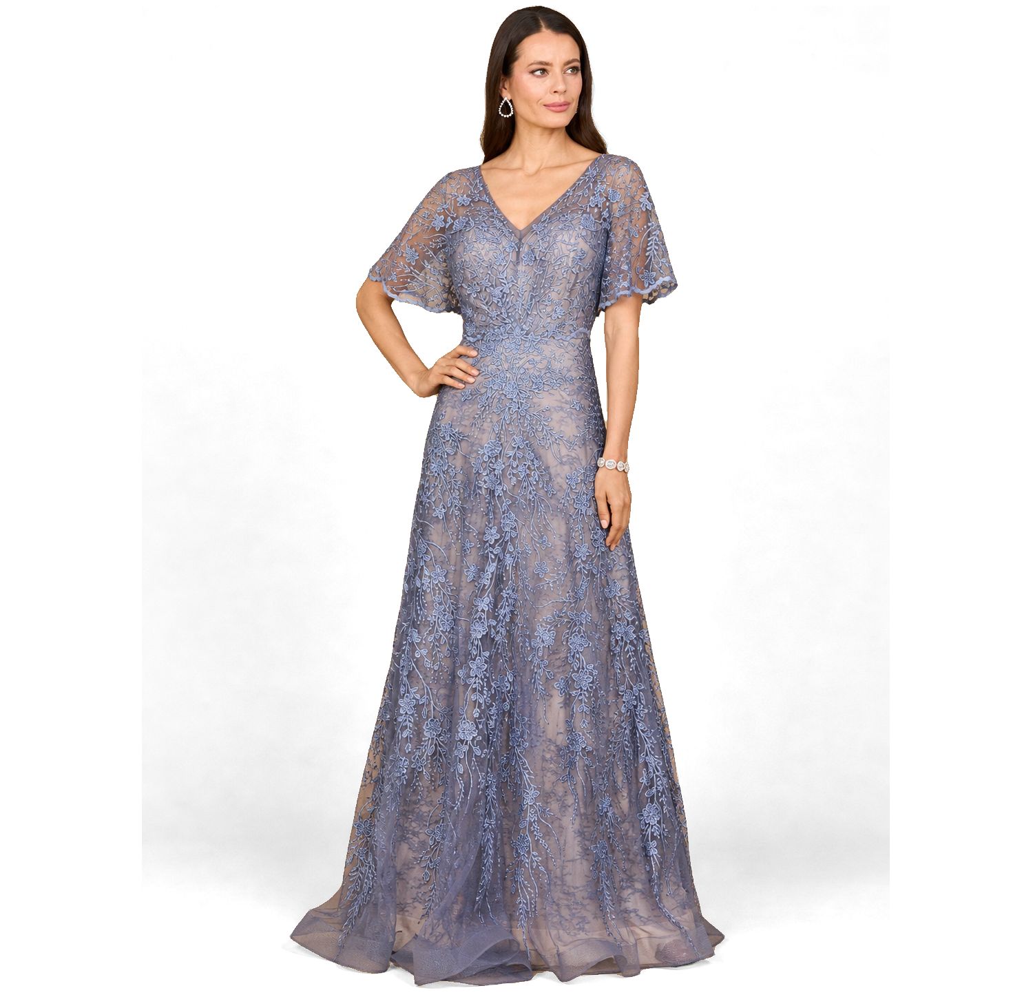 Women's Elegant Cape Sleeve A-line Gown