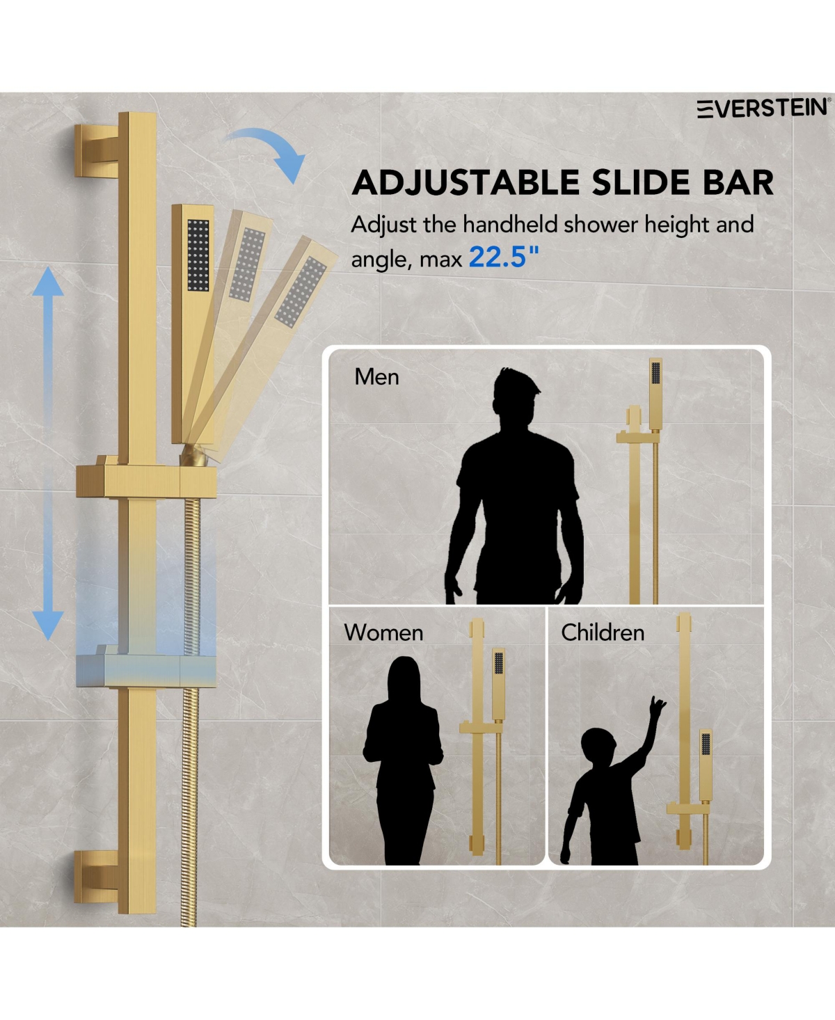 Everstrein 10" High-Pressure Rainfall Shower Faucet with Handheld Spray and Slide Bar Wall Mount Dual Shower Head System