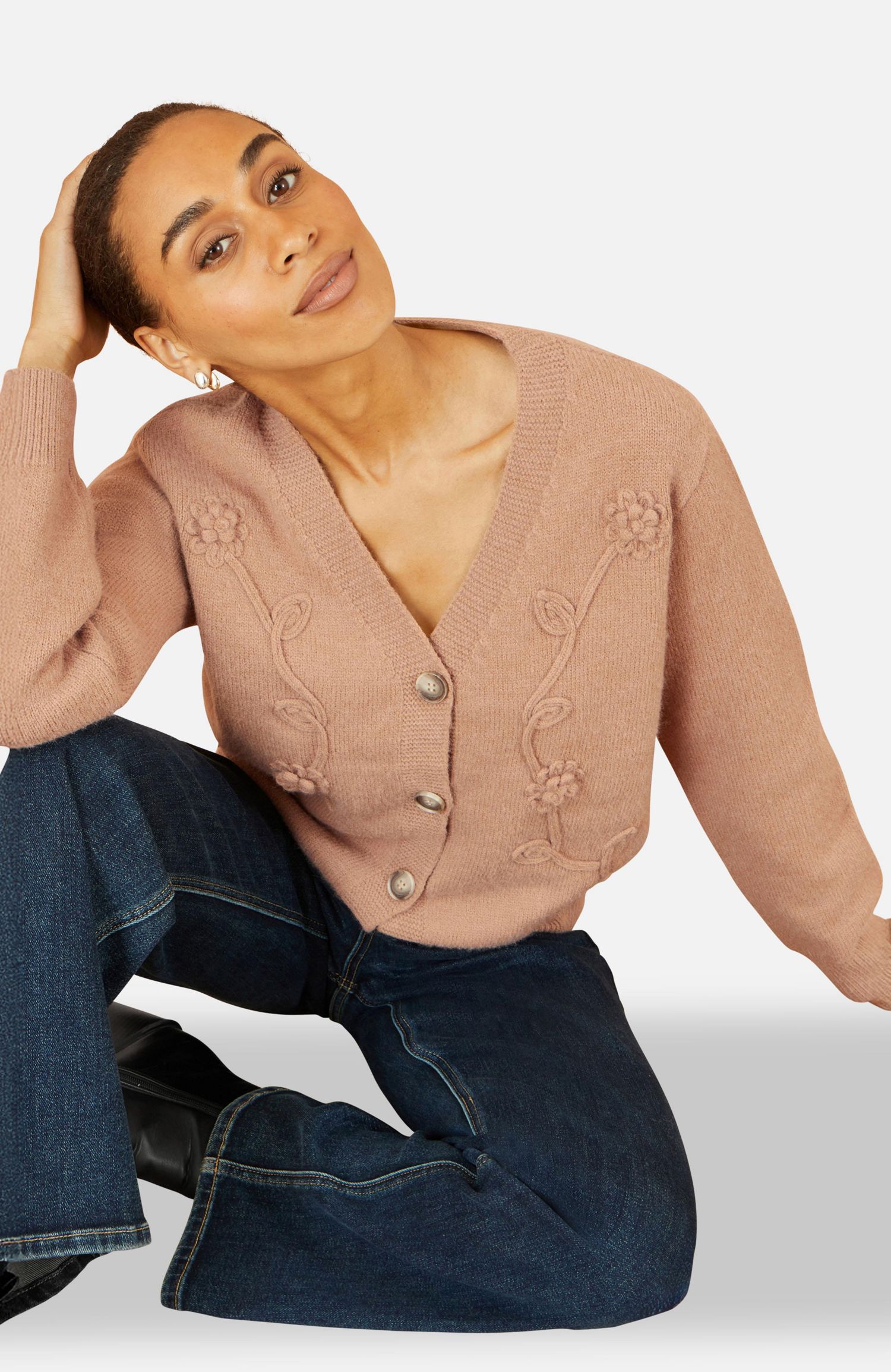 Women's Floral Embroidered Relaxed Fit Cardigan