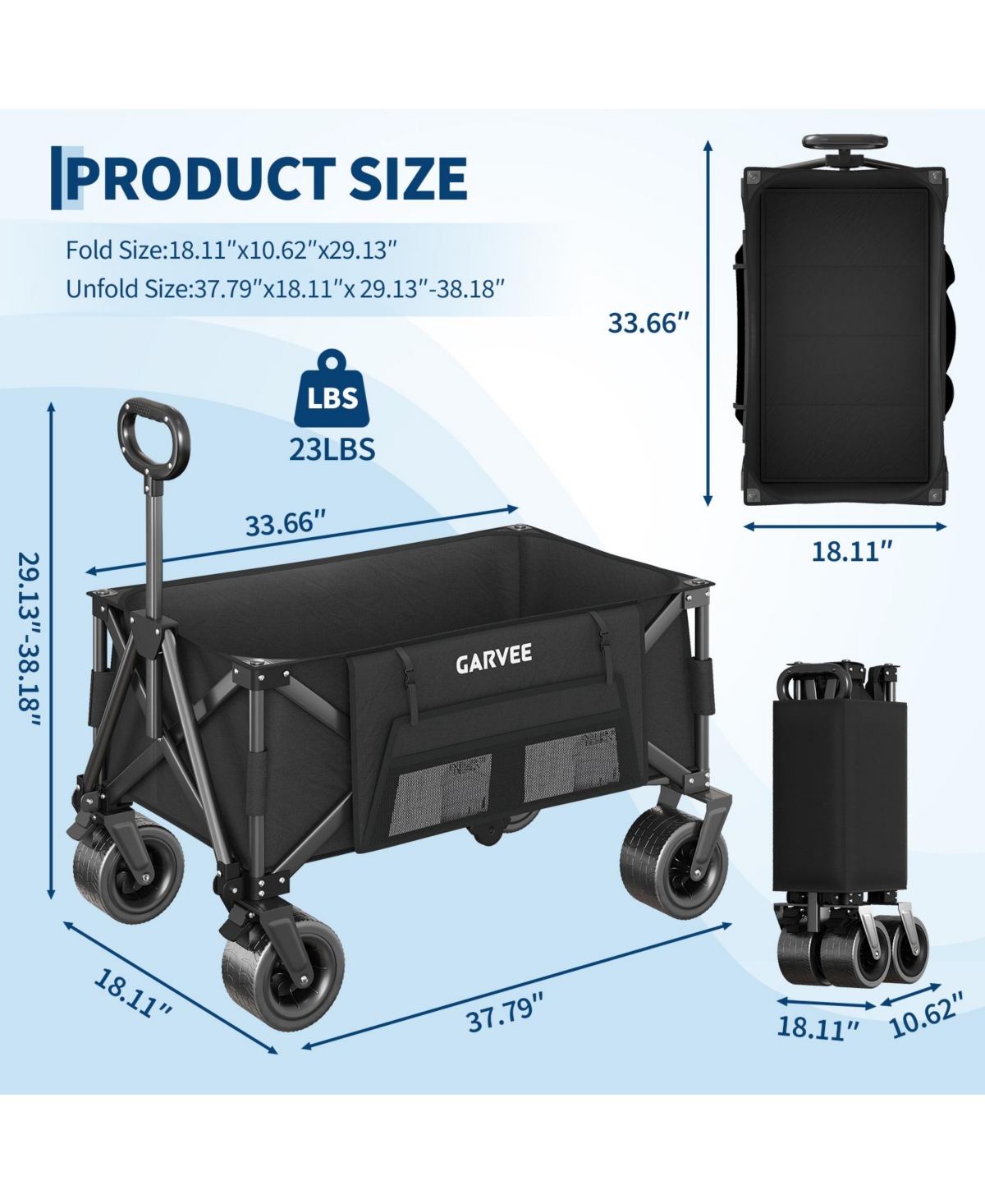 gaomon 460LBS Weight Capacity Foldable Wagon Carts for Outdoor Storage, Groceries, Shopping, Camping